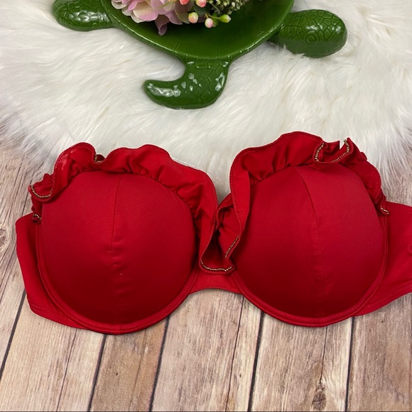 Victoria’s Secret Red Ruffled Strapless Bikini Top - Picture 2 of 8